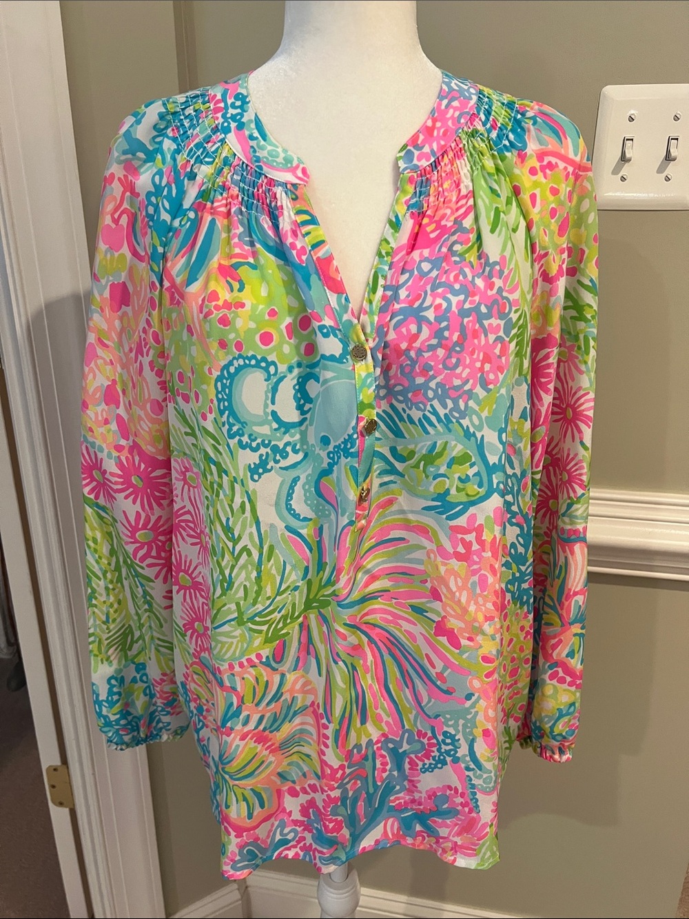Lilly Pulitzer Silk Elsa Top in Lovers Coral Print. NWT, XL